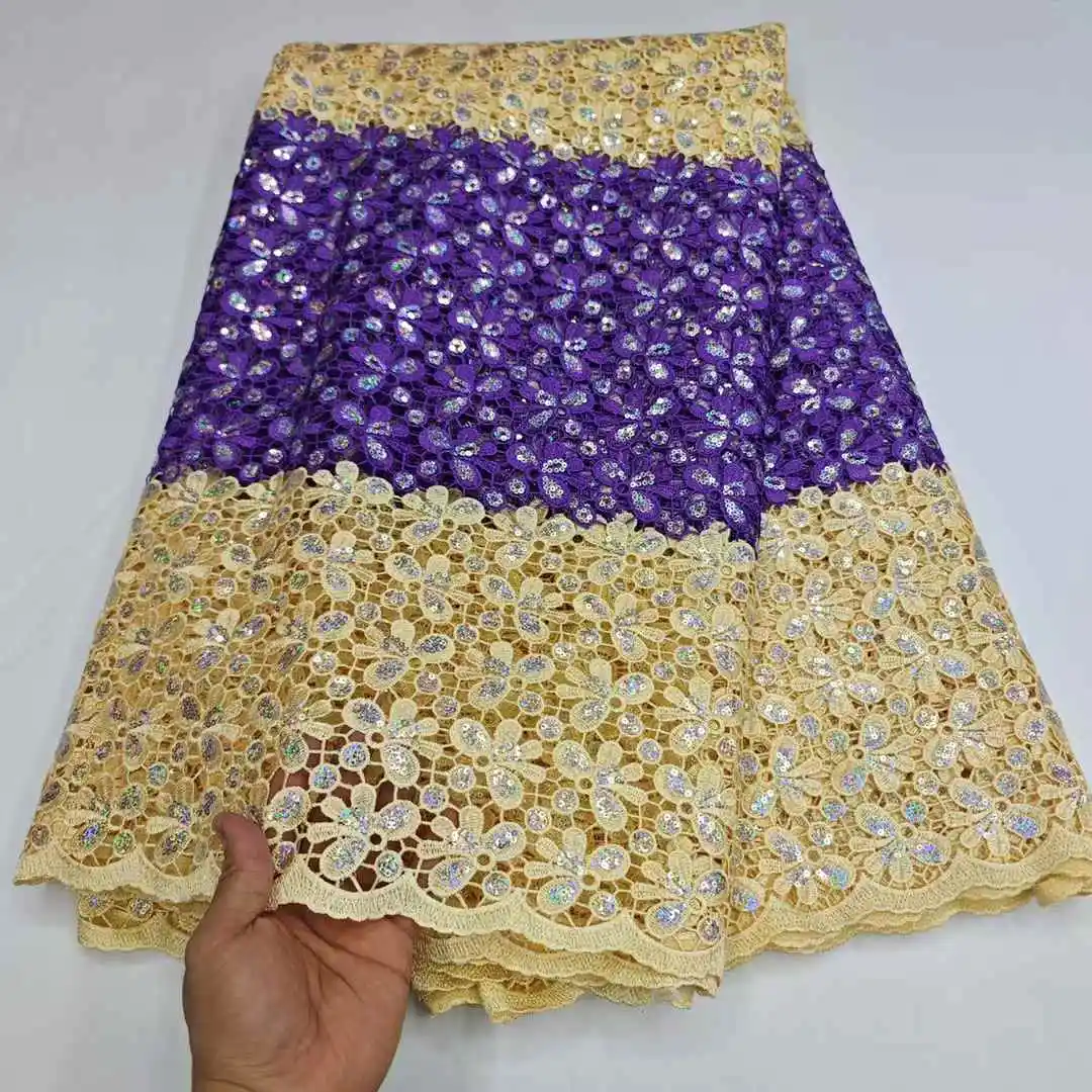 2025 High Quality Water Souble Lace Fabric African Guipure Cord Lace Fabric Embroidery With sequins For Women Party Dresses
2025 High Quality Water Souble Lace Fabric African Guipure Cord Lace Fabric Embroidery With sequins For Women Party Dresses