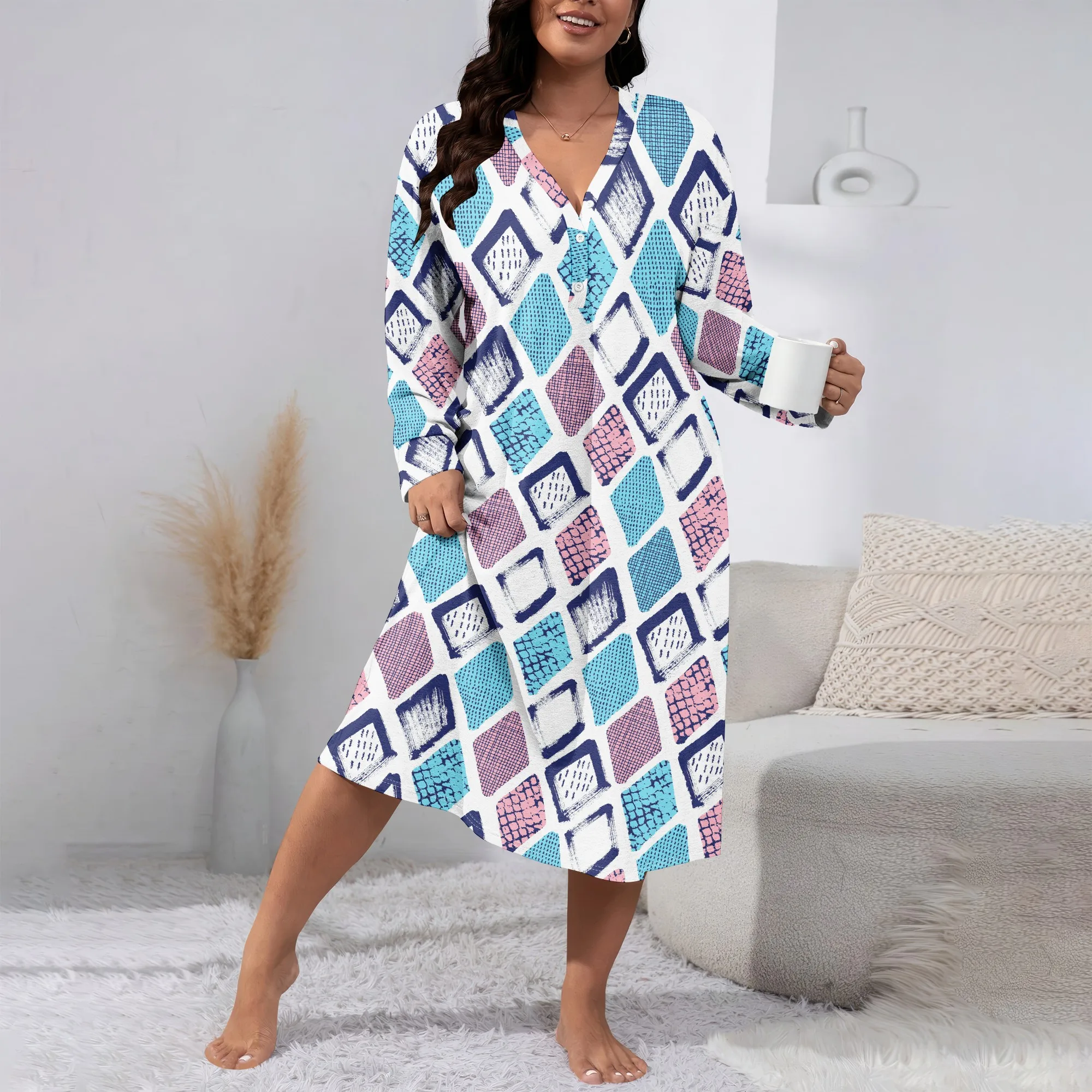 Women's Autumn 3D Fashionable Geometric Stripe Print V-neck Retro Casual Long- Sleeved Dress
Women's Autumn 3D Fashionable Geometric Stripe Print V-neck Retro Casual Long- Sleeved Dress