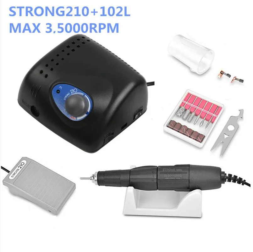 65W 35000RPM Electric Nail Drill Machine Strong 210 Model 102L Black Handpiece Manicure Pedicure Nail File Bit Nail Art Equipmen
65W 35000RPM Electric Nail Drill Machine Strong 210 Model 102L Black Handpiece Manicure Pedicure Nail File Bit Nail Art Equipmen