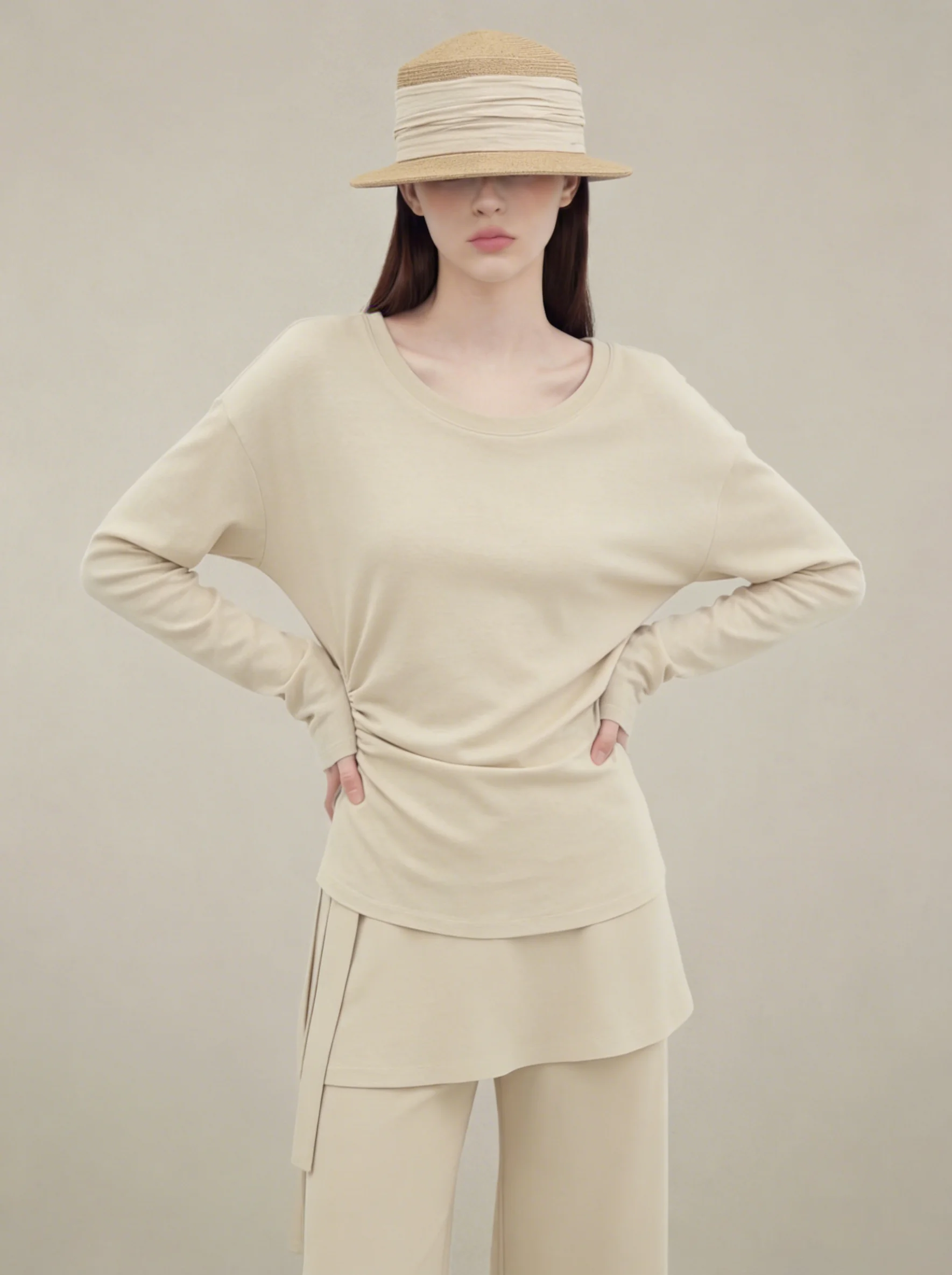 2026 Spring Season Women's Casual Style Long Sleeve Set High Waist Trousers High Waist round Neck Drawstring Top And Pants
2026 Spring Season Women's Casual Style Long Sleeve Set High Waist Trousers High Waist round Neck Drawstring Top And Pants