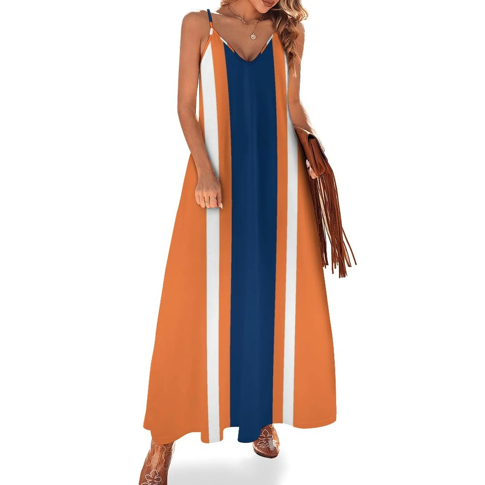 Orange, White, & Navy Vertical Power Stripe Sleeveless Dress Female clothing summer women's suit
Orange, White, & Navy Vertical Power Stripe Sleeveless Dress Female clothing summer women's suit