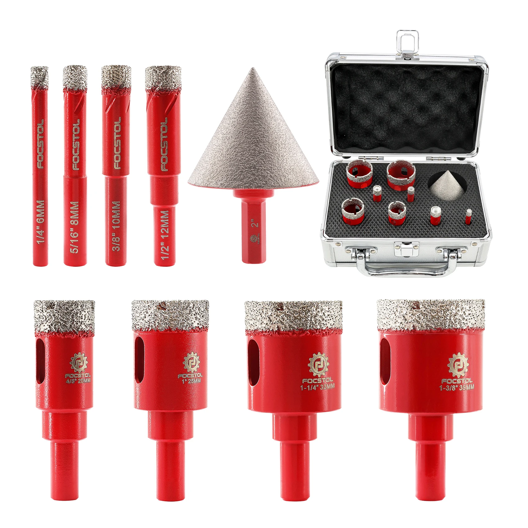 FOCSTOL Drilling Bit Hole Saw Drill Core Bits Set 9pcs Round Shank for Tile Granite Marble Diamond Drill Bits Chamfer Bit
FOCSTOL Drilling Bit Hole Saw Drill Core Bits Set 9pcs Round Shank for Tile Granite Marble Diamond Drill Bits Chamfer Bit