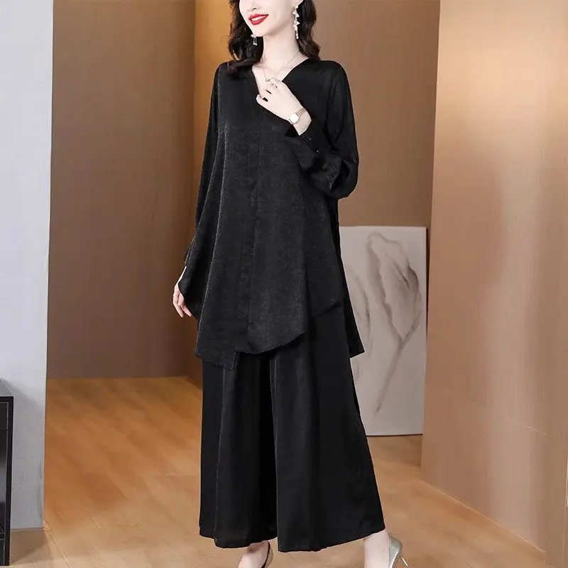 Large Size Silk Two Piece Set Long Loose Fitting Shirt Elastic Waist Wide Leg Pants Fashionable Elegant Women's Clothing Z1360
Large Size Silk Two Piece Set Long Loose Fitting Shirt Elastic Waist Wide Leg Pants Fashionable Elegant Women's Clothing Z1360