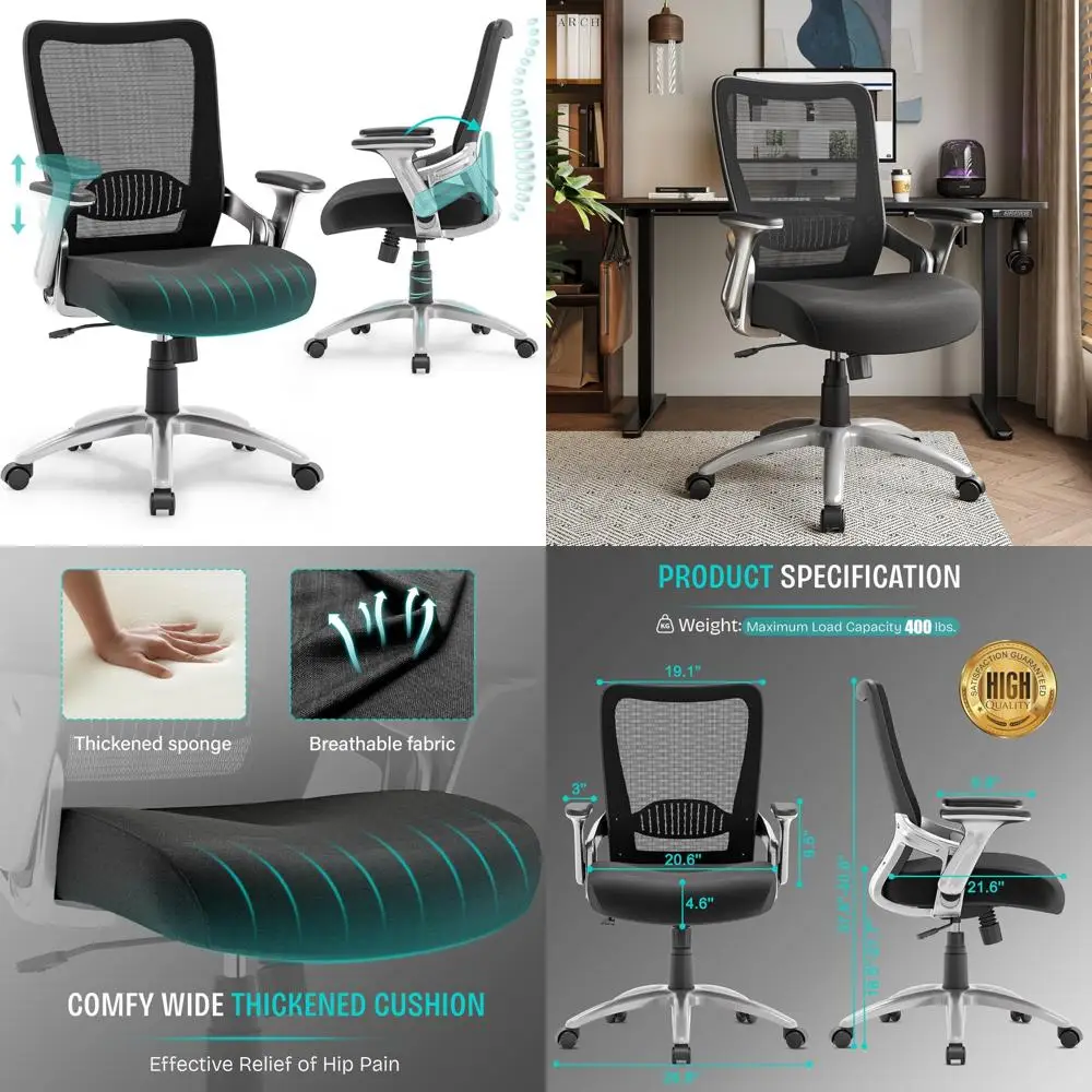 Ergonomic Desk Chair with Adjustable Lumbar Support and Flip-up Arms for Comfortable Tilt and Task Use
Ergonomic Desk Chair with Adjustable Lumbar Support and Flip-up Arms for Comfortable Tilt and Task Use