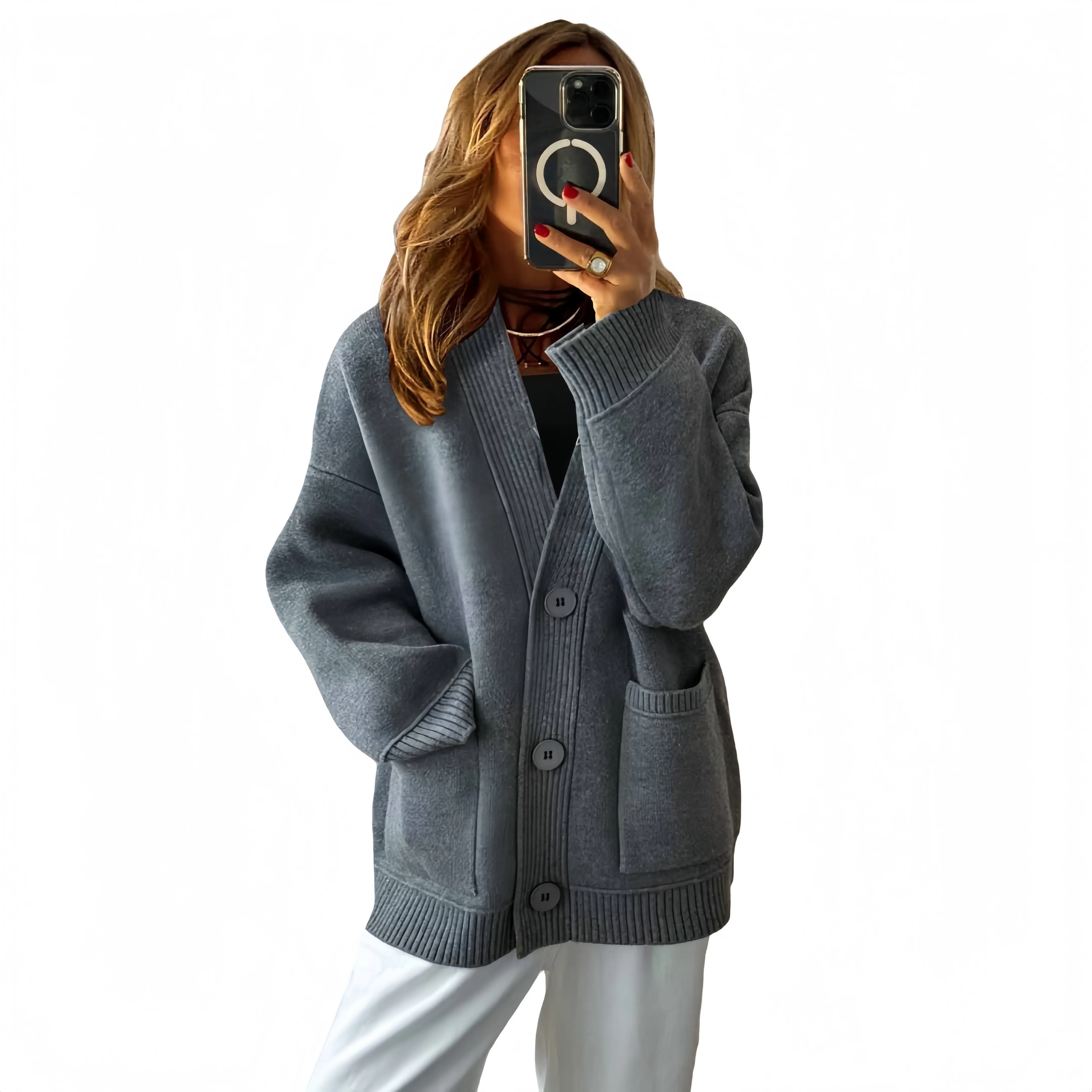 Women's Cozy Button-Up Cardigan - Long Sleeve V-Neck Knit Sweater Winter Casual Style Coat
Women's Cozy Button-Up Cardigan - Long Sleeve V-Neck Knit Sweater Winter Casual Style Coat