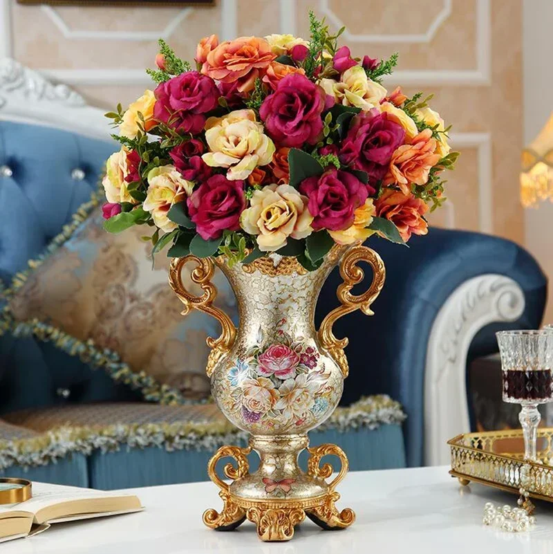 European Resin Vase+Artificial Flower Set Figurines Office Home Furnishing Crafts Decoration Livingroom Silk Fake Flower Pot Art
European Resin Vase+Artificial Flower Set Figurines Office Home Furnishing Crafts Decoration Livingroom Silk Fake Flower Pot Art
