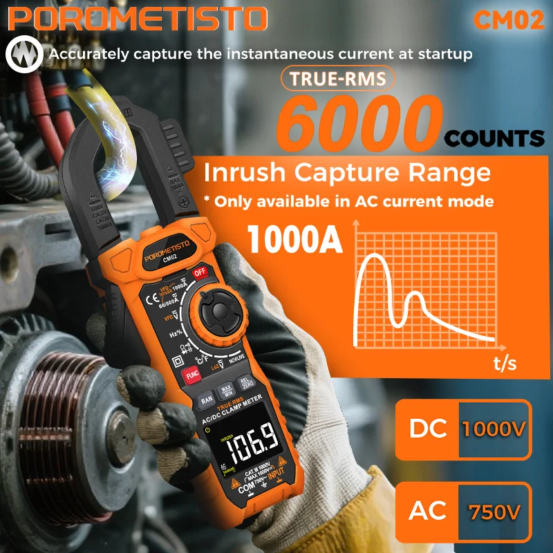 CM02 Digital Clamp Meter Multimeter 6000 Counts 1000A AC/DC True RMS Multimeter AC/DC Current Capacitor Measurement NCV Hz Test
CM02 Digital Clamp Meter Multimeter 6000 Counts 1000A AC/DC True RMS Multimeter AC/DC Current Capacitor Measurement NCV Hz Test