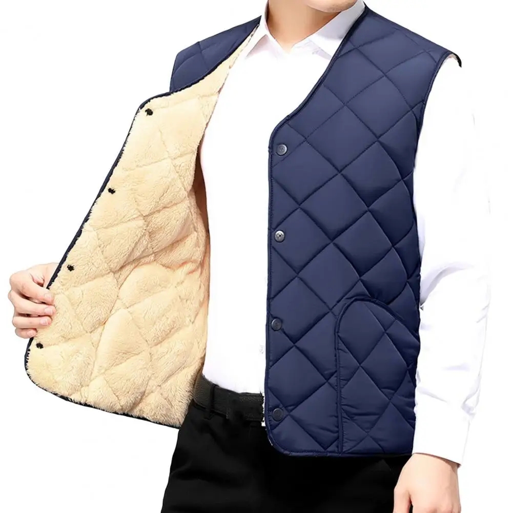 Thermal Jacket Warm Men Vest Men's V-neck Waistcoat with Plush Lining Pockets Single Breasted Solid Color Vest Jacket for Winter
Thermal Jacket Warm Men Vest Men's V-neck Waistcoat with Plush Lining Pockets Single Breasted Solid Color Vest Jacket for Winter