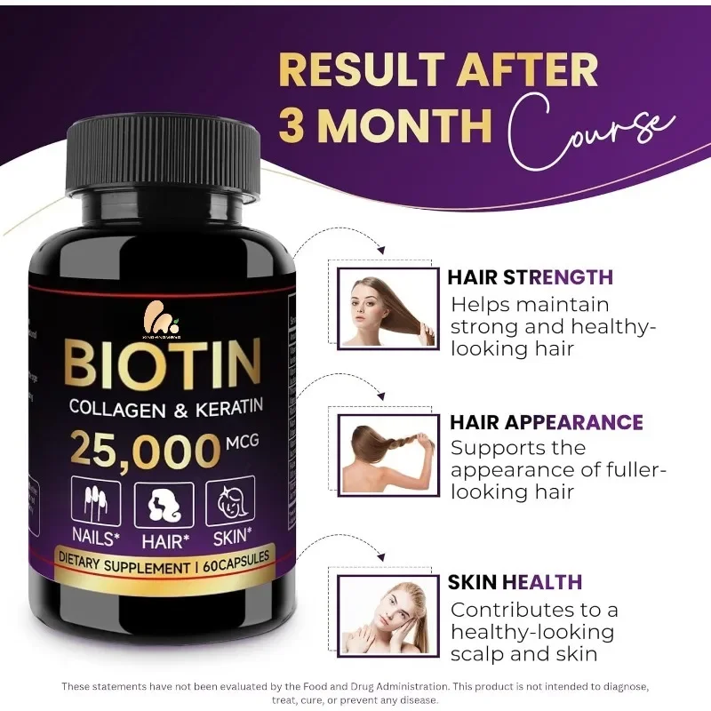 Biotin for hair, skin, and nails -25000 micrograms of biotin containing collagen, keratin, and hyaluronic acid
Biotin for hair, skin, and nails -25000 micrograms of biotin containing collagen, keratin, and hyaluronic acid