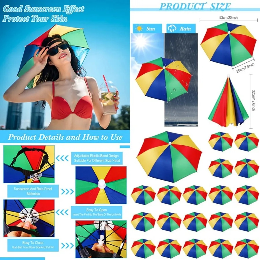 20 Pieces Umbrella Hat for Adults Hands Free ful Waterproof Head Umbrella Cap for Beach Fishing Hiking Camping
20 Pieces Umbrella Hat for Adults Hands Free ful Waterproof Head Umbrella Cap for Beach Fishing Hiking Camping