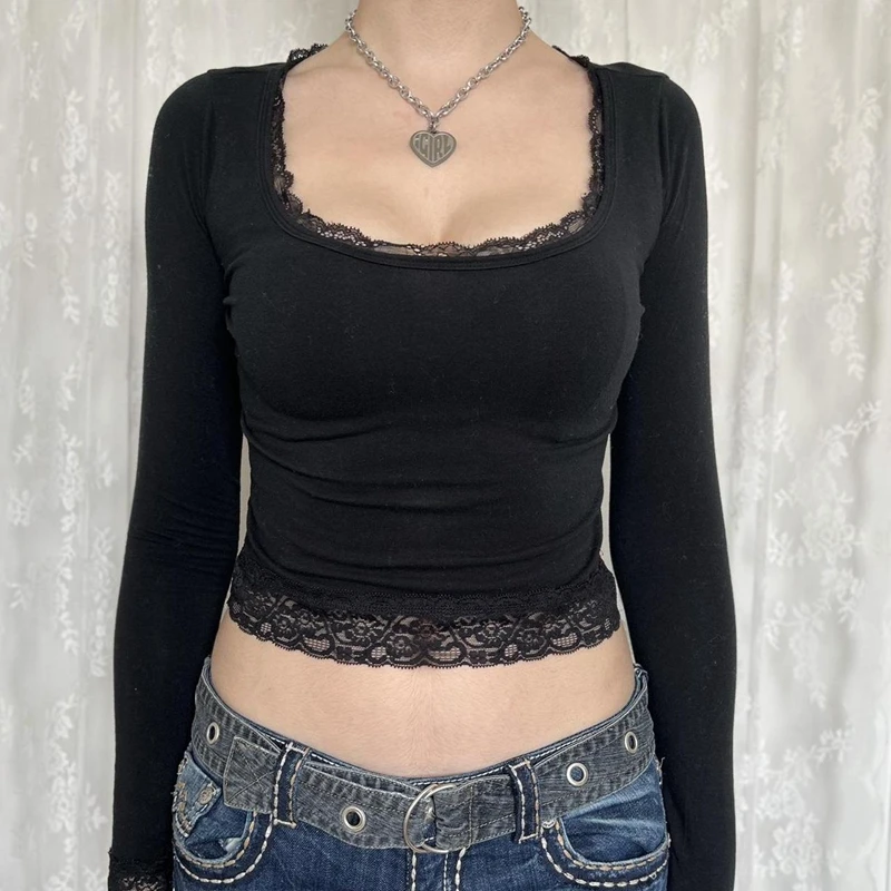 Vintage Lace Floral Trim Crop Top Long Sleeve Slim Fit O-neck Kawaii Tee Y2K Aesthetic Fairycore Grunge 2000s Women T-shirt
Vintage Lace Floral Trim Crop Top Long Sleeve Slim Fit O-neck Kawaii Tee Y2K Aesthetic Fairycore Grunge 2000s Women T-shirt