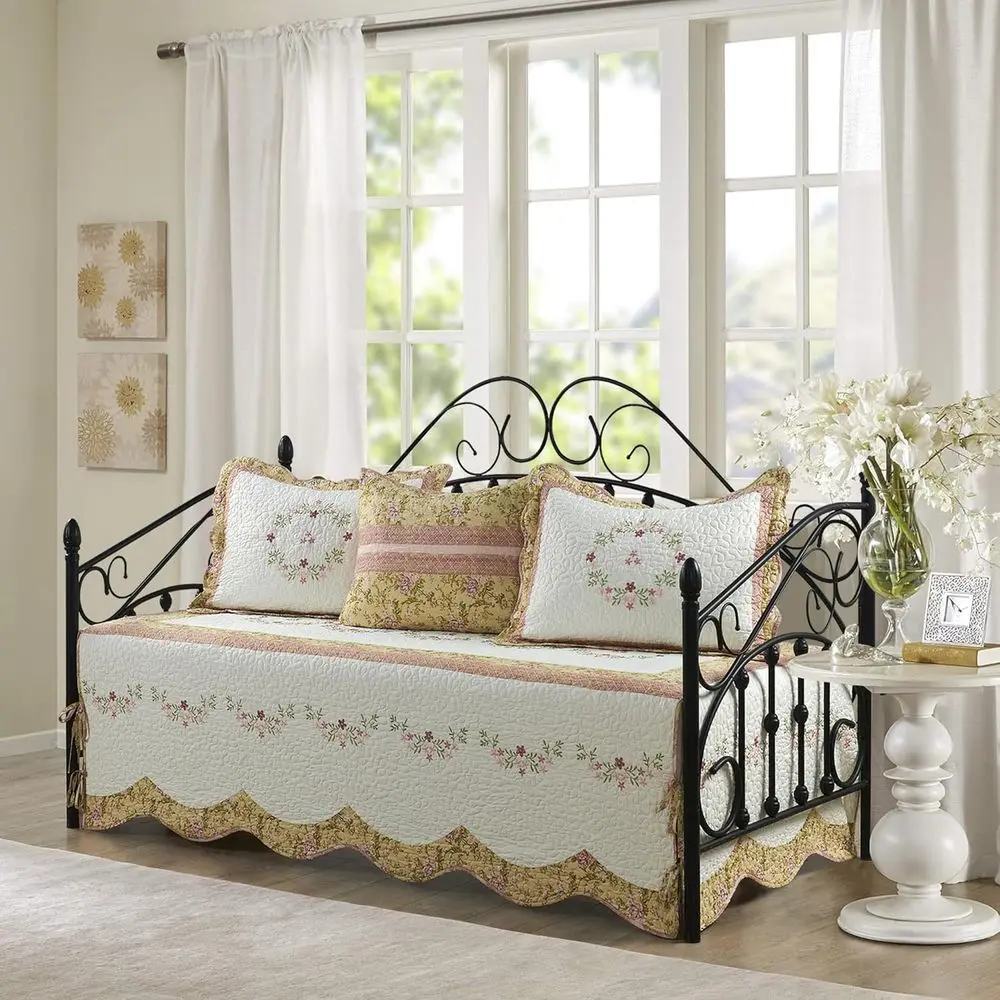 4-Piece Quilted Embroidery Daybed Cover Set, Lightweight All-Season Microfiber Coverlet with Matching Shams, 75 x 39
4-Piece Quilted Embroidery Daybed Cover Set, Lightweight All-Season Microfiber Coverlet with Matching Shams, 75 x 39