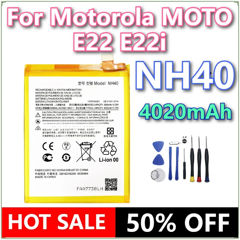 Совершенно новый аккумулятор мобильного телефона NH40 4020 мАч для Motorola MOTO E22 E22i, аккумуляторы + инструменты
Совершенно новый аккумулятор мобильного телефона NH40 4020 мАч для Motorola MOTO E22 E22i, аккумуляторы + инструменты
