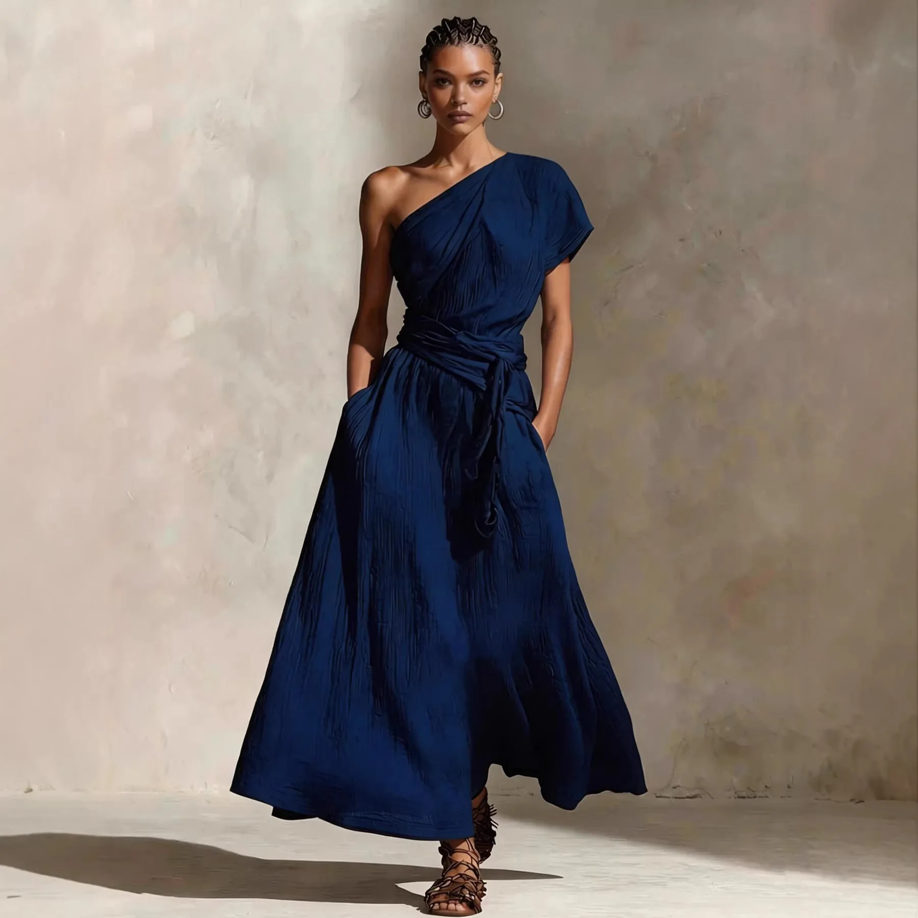 Summer One-Shoulder Cotton Linen Maxi Dress Women Elegant Neckline Beach Dress Sophisticated Waist Tie Long Dress Vacation Gown
Summer One-Shoulder Cotton Linen Maxi Dress Women Elegant Neckline Beach Dress Sophisticated Waist Tie Long Dress Vacation Gown