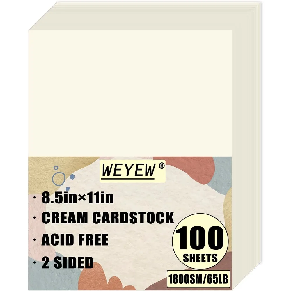 100 Sheets 65lb Cream Cardstock, 8.5" x 11", Printer Off-White Paper for DIY Craft Card Making Premium Card Stock Blank Invitation Paper Greeting Cards, 65LB Cover 180 GSM
100 Sheets 65lb Cream Cardstock, 8.5" x 11", Printer Off-White Paper for DIY Craft Card Making Premium Card Stock Blank Invitation Paper Greeting Cards, 65LB Cover 180 GSM