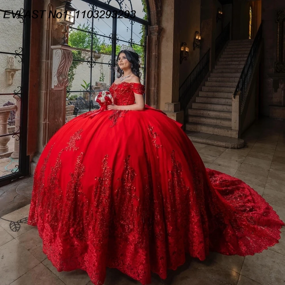 EVLAST Customized Glitter Red Quinceanera Dress Ball Gown Lace Applique Beading Bow Corset Sweet 16 Vestido De 15 Anos E1Q119
EVLAST Customized Glitter Red Quinceanera Dress Ball Gown Lace Applique Beading Bow Corset Sweet 16 Vestido De 15 Anos E1Q119
