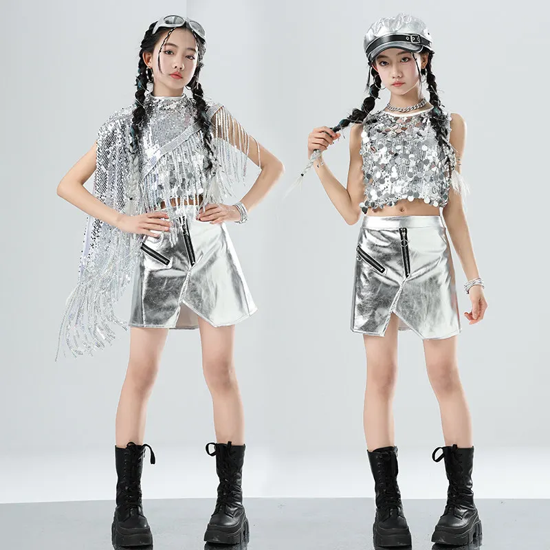Jazz Dance Clothes Children School Show Performance Costume Sequin Top Silver Skirt Girl Fashion Kpop Dance Stage Outfit VDL5371
Jazz Dance Clothes Children School Show Performance Costume Sequin Top Silver Skirt Girl Fashion Kpop Dance Stage Outfit VDL5371
