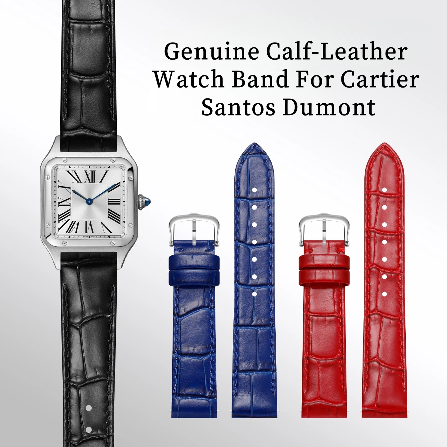 Genuine Cowhide Leather Alligator Pattern Watch Strap Fit For Cartier Santos Dumont 15.5mm 17.5mm 19mm With Quick Release Bar
Genuine Cowhide Leather Alligator Pattern Watch Strap Fit For Cartier Santos Dumont 15.5mm 17.5mm 19mm With Quick Release Bar