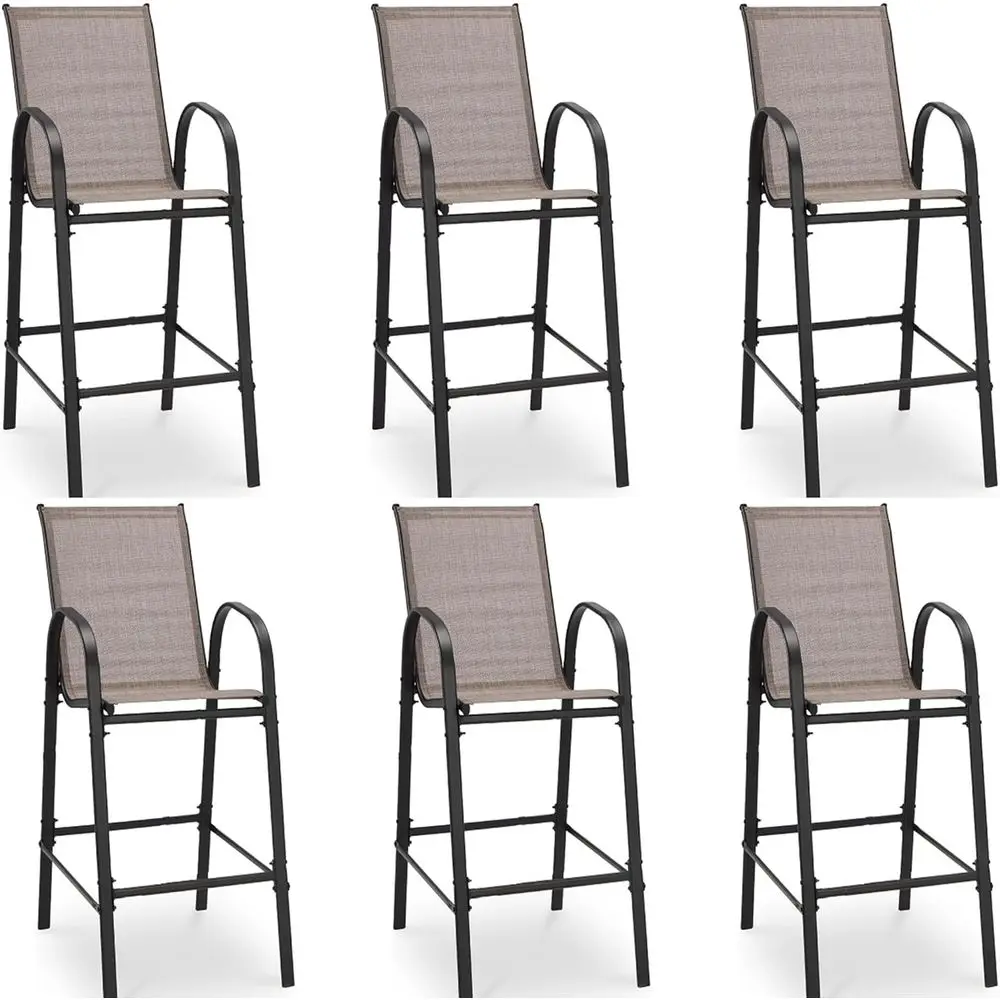 Set of 6 Outdoor High Back Bar Stools with Armrests, Breathable Textilene Fabric and Metal Frame, Taupe
Set of 6 Outdoor High Back Bar Stools with Armrests, Breathable Textilene Fabric and Metal Frame, Taupe