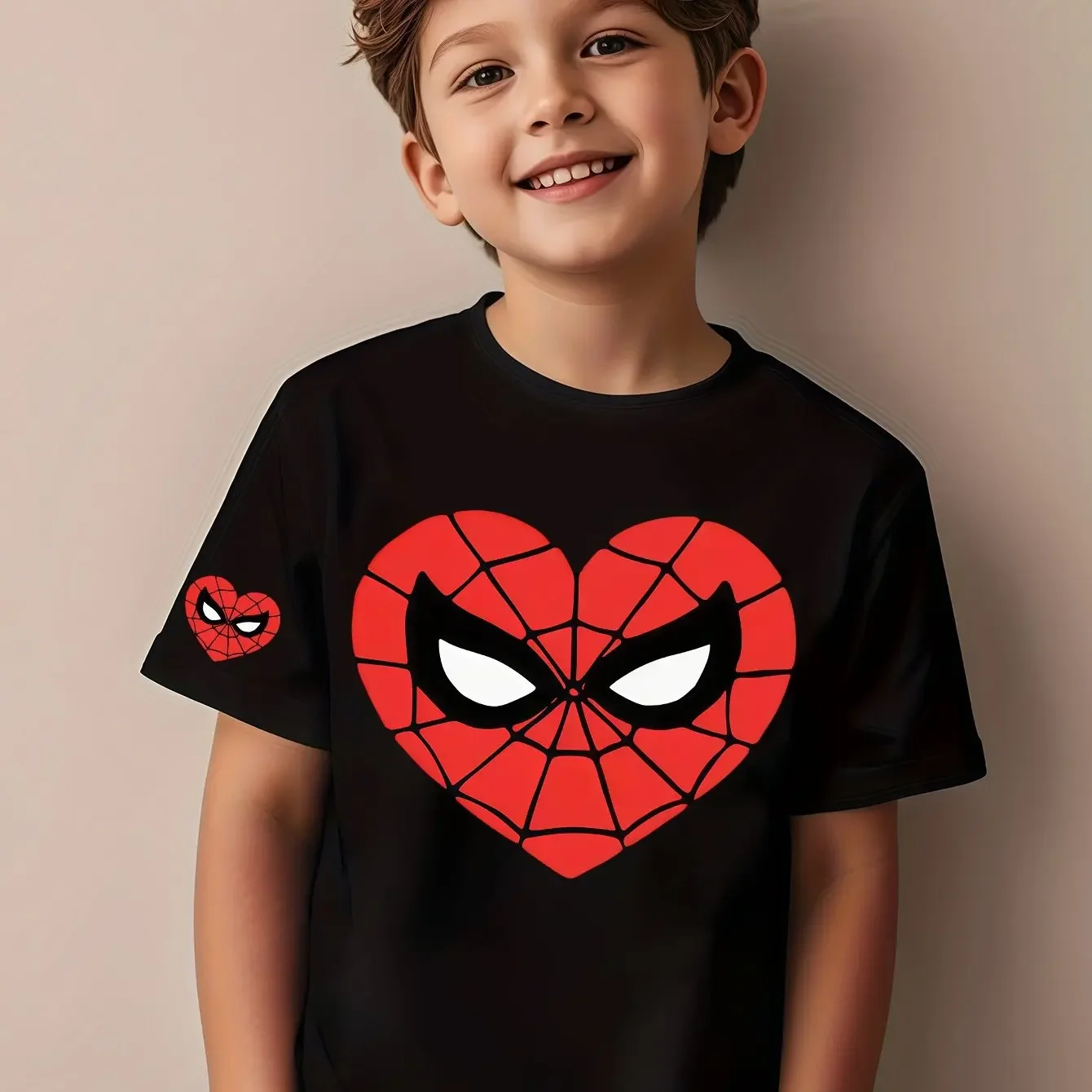 Cute Spider-Man Heart Print Children's T-Shirt 100% Cotton Double-Sided Print Family Matching Shirt Casual Top
Cute Spider-Man Heart Print Children's T-Shirt 100% Cotton Double-Sided Print Family Matching Shirt Casual Top
