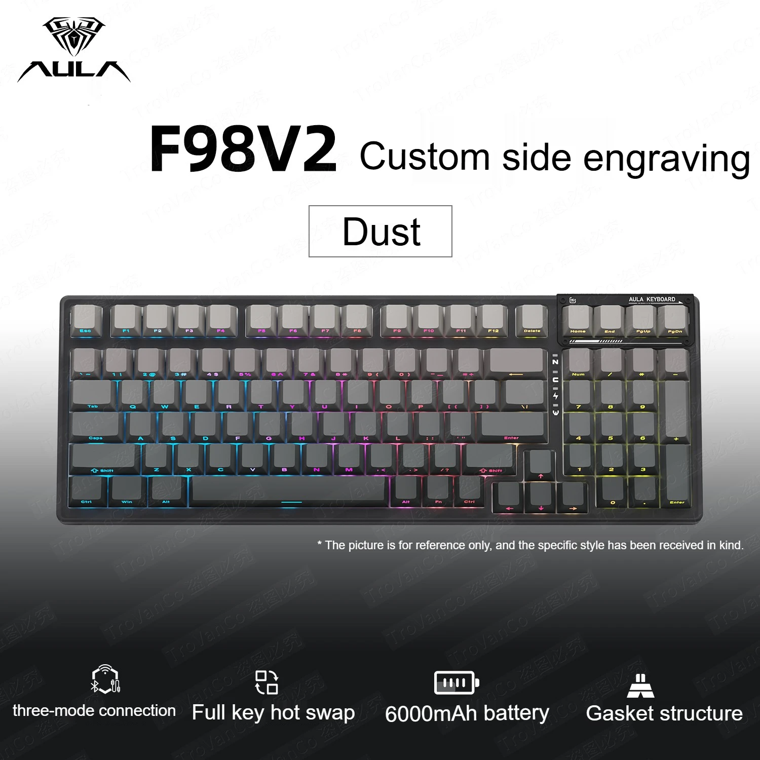 Механическая клавиатура AULA F98V2, индивидуальная игровая полноразмерная колпачка для клавиш с боковой гравировкой, подсветка, беспроводная Bluetooth-клавиатура с возможностью горячей замены
Механическая клавиатура AULA F98V2, индивидуальная игровая полноразмерная колпачка для клавиш с боковой гравировкой, подсветка, беспроводная Bluetooth-клавиатура с возможностью горячей замены