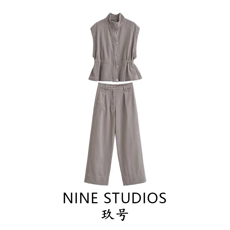 NINE ZAR Women's Fashion Set Wide Leg Jeans Vest Stand Collar Denim Spring Season Long Pants No Sleeve Top Bottoms Ensemble
NINE ZAR Women's Fashion Set Wide Leg Jeans Vest Stand Collar Denim Spring Season Long Pants No Sleeve Top Bottoms Ensemble