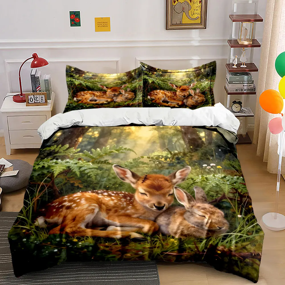 Deer and rabbit cuddling in forest Print Bedding Set 1 Duvet Cover 2 Pillowcases for Adult and Children Luxury Gift Full Size
Deer and rabbit cuddling in forest Print Bedding Set 1 Duvet Cover 2 Pillowcases for Adult and Children Luxury Gift Full Size