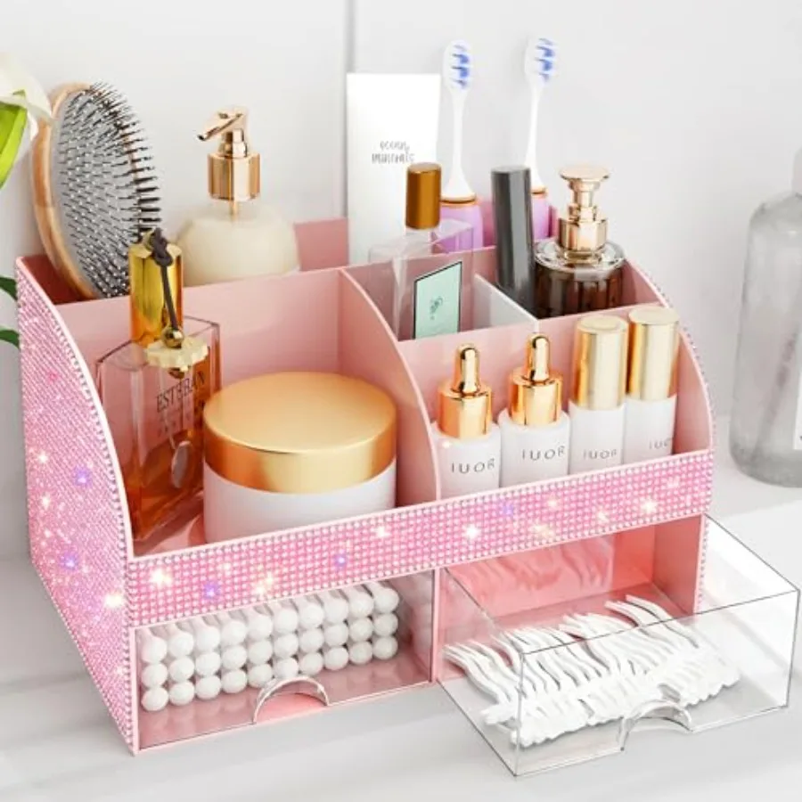 Bling Makeup Organizer with Drawers, Cosmetic Storage for Dresser Vanity and Bathroom Countertop, Beauty Holder for Lipstick Br
Bling Makeup Organizer with Drawers, Cosmetic Storage for Dresser Vanity and Bathroom Countertop, Beauty Holder for Lipstick Br