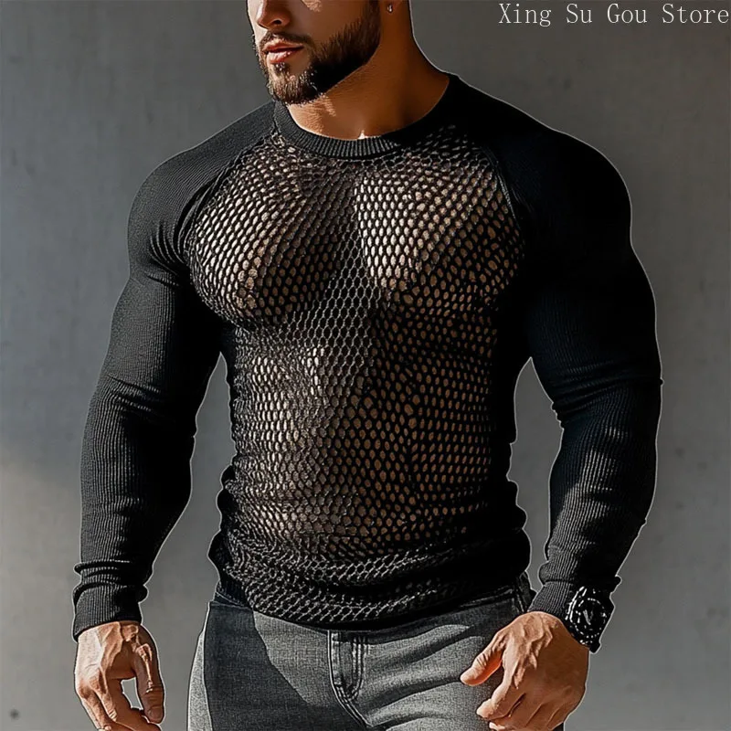Men's Fashion Slim Pure Black Round Neck Breathable T-shirt Spring Summer Sexy Men Transparent Mesh V-neck Long Sleeve
Men's Fashion Slim Pure Black Round Neck Breathable T-shirt Spring Summer Sexy Men Transparent Mesh V-neck Long Sleeve