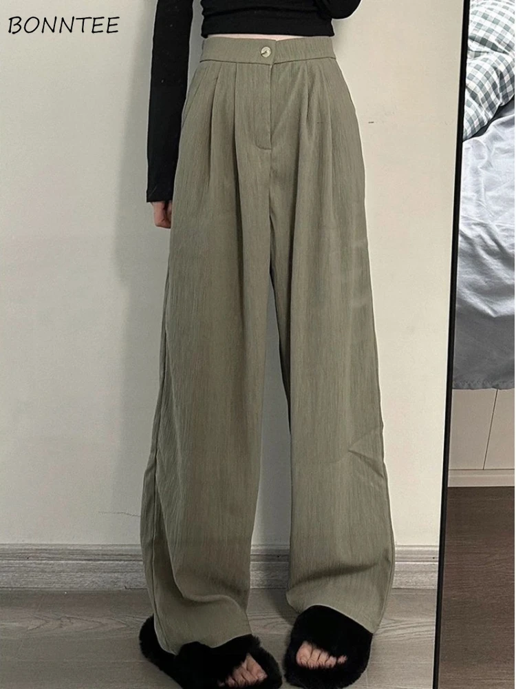 Casual Pants Women Solid Streetwear Korean Style Suit Trousers Straight Baggy Pleated Fashion All-match Design Vintage Daily
Casual Pants Women Solid Streetwear Korean Style Suit Trousers Straight Baggy Pleated Fashion All-match Design Vintage Daily