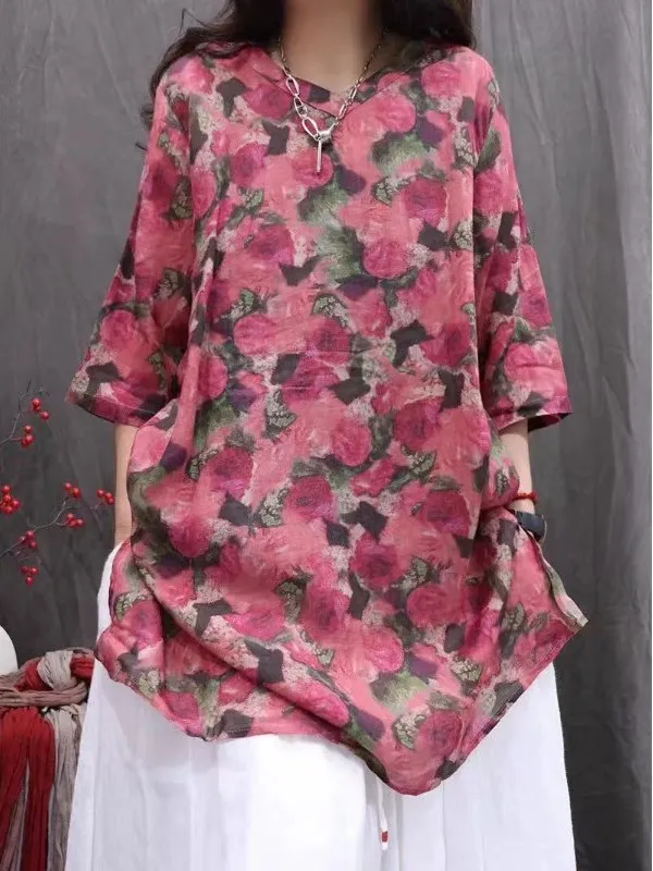 Casual Cotton Linen Women's Shirt Dress Vintage Artistic Print Half Sleeve Loose Fit Summer 2025 V Neck Plant Floral Pattern
Casual Cotton Linen Women's Shirt Dress Vintage Artistic Print Half Sleeve Loose Fit Summer 2025 V Neck Plant Floral Pattern