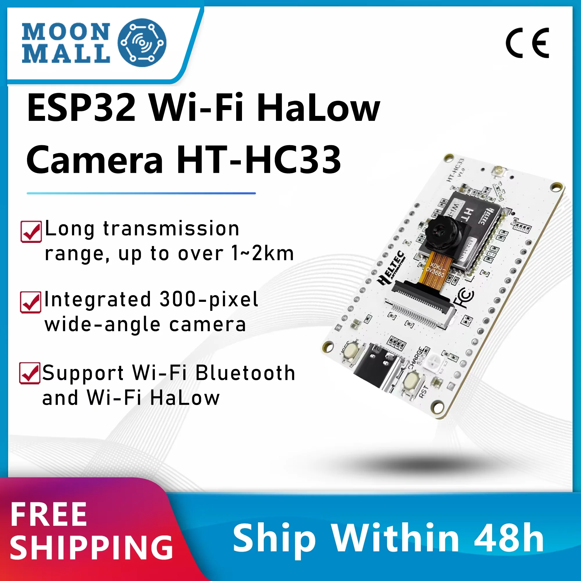 Heltec HT HC33 Wi-Fi HaLow ESP32 Camera Set Dual Band 24GHz Sub 1GHz MESH Wi-Fi Bluetooth Gateway Long Range Wireless Access IoT
Heltec HT HC33 Wi-Fi HaLow ESP32 Camera Set Dual Band 24GHz Sub 1GHz MESH Wi-Fi Bluetooth Gateway Long Range Wireless Access IoT