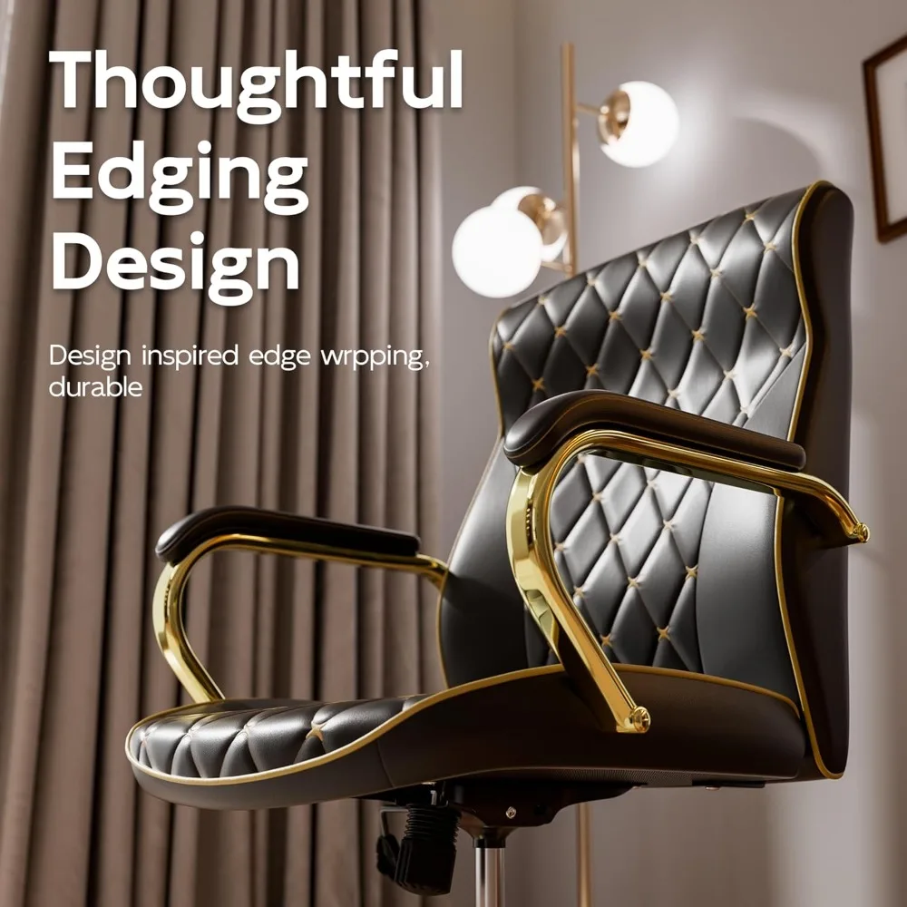 Black and Gold Office Chair with Soft Leather Embroidery, Mid Back Vintage Swivel Executive Desk Chair with Wheels, Customized
Black and Gold Office Chair with Soft Leather Embroidery, Mid Back Vintage Swivel Executive Desk Chair with Wheels, Customized