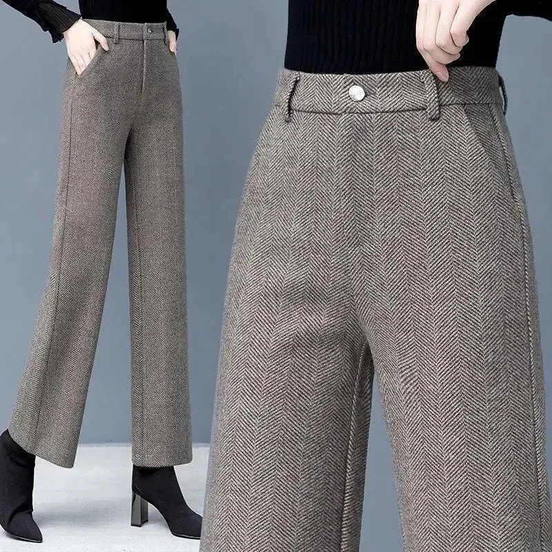Office Lady Fashion Thicken Woolen Wide Leg Pants Autumn Winter High Waist Solid All-match Loose Women Casual Straight Trousers
Office Lady Fashion Thicken Woolen Wide Leg Pants Autumn Winter High Waist Solid All-match Loose Women Casual Straight Trousers