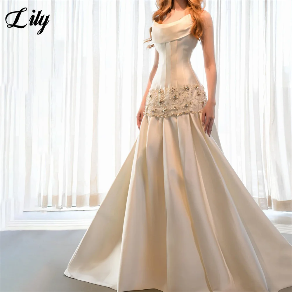 Lily Ivory Elegant Party Dresses A-Line Satin Evening Dresses with Beaded Waist Formal Gown Floor Length Prom Gown Customized
Lily Ivory Elegant Party Dresses A-Line Satin Evening Dresses with Beaded Waist Formal Gown Floor Length Prom Gown Customized