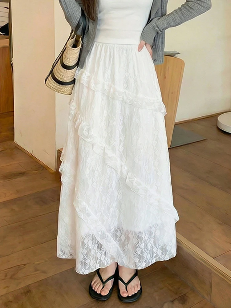 Sweet Cute White Lace Skirt Fashion Preppy Style High Waist Elegant Long Skirts Summer Loose Chic Korean Casual Lady Cake Skirt
Sweet Cute White Lace Skirt Fashion Preppy Style High Waist Elegant Long Skirts Summer Loose Chic Korean Casual Lady Cake Skirt