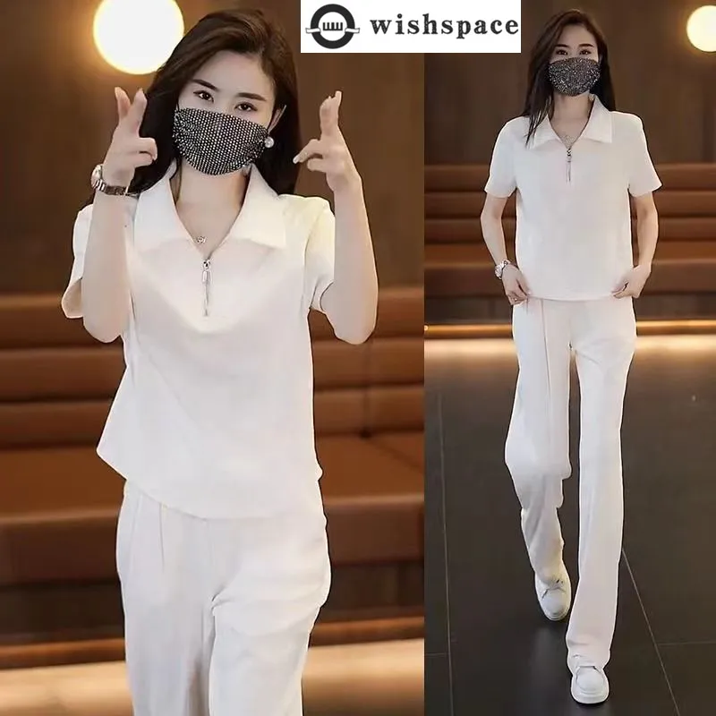 Flip Collar Fashionable Sportswear Set for Women's Summer New Versatile Korean Version Slimming Casual Wide Leg Pants Two-piece
Flip Collar Fashionable Sportswear Set for Women's Summer New Versatile Korean Version Slimming Casual Wide Leg Pants Two-piece