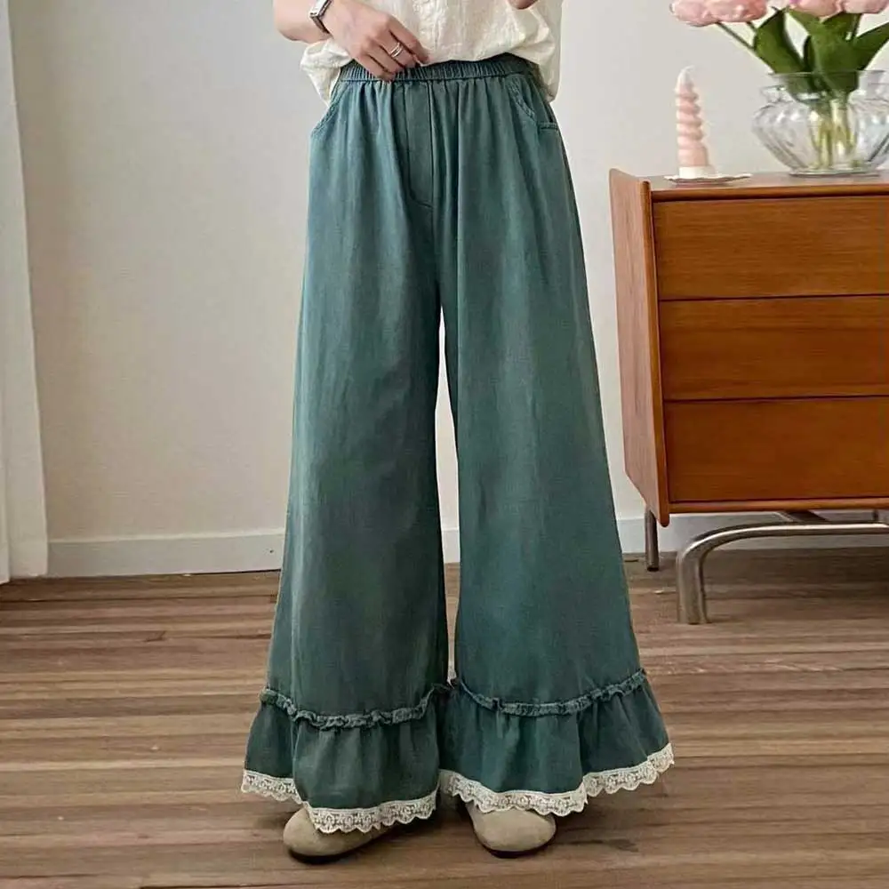 Japanese Sweet Mori Girl Lace Patchwork Denim Wide Leg Pants Women Spring Summer Elastic Waist Casual Loose Jeans Trousers
Japanese Sweet Mori Girl Lace Patchwork Denim Wide Leg Pants Women Spring Summer Elastic Waist Casual Loose Jeans Trousers