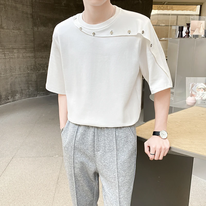 New Summer Men's Solid Color Fashion Patchwork Half Sleeves T Shirt Male Cotton Casual O Neck Streetwear Hip Hop Tops Tees D265
New Summer Men's Solid Color Fashion Patchwork Half Sleeves T Shirt Male Cotton Casual O Neck Streetwear Hip Hop Tops Tees D265