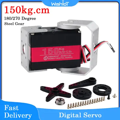 150kg.cm Metal Gear Digital Servo Robotic Servo 12V 180/270 Degree Ip66 Double-Shaft with U Mounting Bracket for RC Car RDS51150