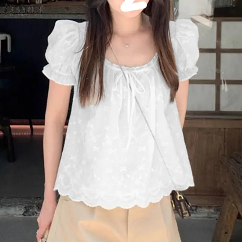 ZANZEA Women's Sweet Blouses Lace Trim U-Neck Short Puff Sleeve Embroidered Patchwork Tops Summer Elegant Solid Blusas de Mujer
ZANZEA Women's Sweet Blouses Lace Trim U-Neck Short Puff Sleeve Embroidered Patchwork Tops Summer Elegant Solid Blusas de Mujer