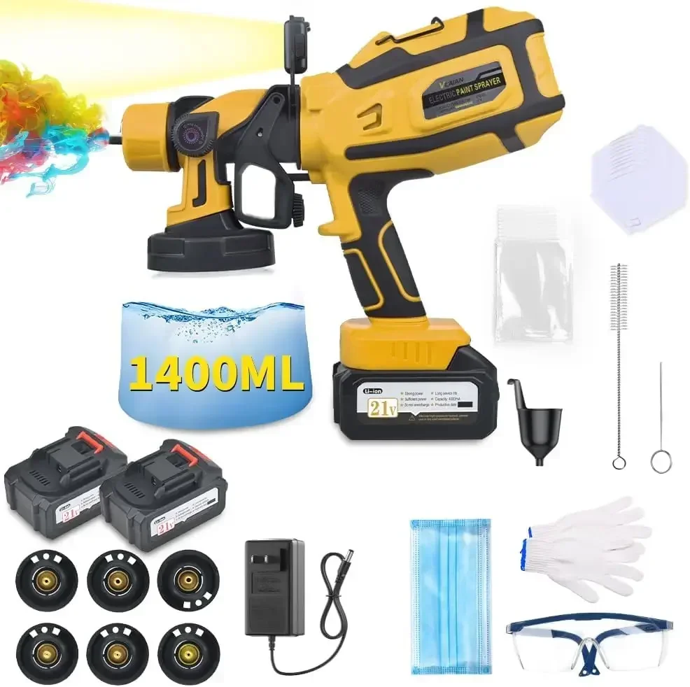 Cordless Paint Sprayer Two Batteries Six Nozzles Three Spray Patterns Ten Paint Bags One Night Light Large Container
Cordless Paint Sprayer Two Batteries Six Nozzles Three Spray Patterns Ten Paint Bags One Night Light Large Container