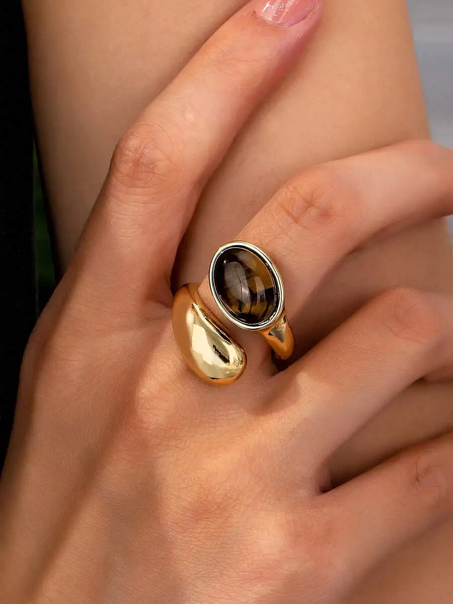 Oval Natural Tiger Eye Stone In Gold Tone Chunky Wrap Ring For Women
Oval Natural Tiger Eye Stone In Gold Tone Chunky Wrap Ring For Women