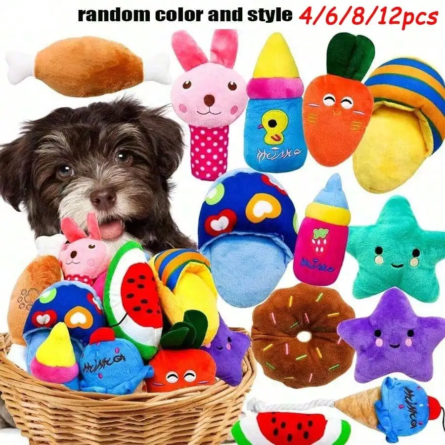 4/6/8/12pcs Squeaky Dog Toys, Suitable For Small And Medium Dogs, Bulk Cute Interactive Pet Puppy Sound Toys, Various Designs Soft Plush Stuffed Dog Teething Chew Toy Set, Suitable For Puppies, Random Color And Style Combination
4/6/8/12pcs Squeaky Dog Toys, Suitable For Small And Medium Dogs, Bulk Cute Interactive Pet Puppy Sound Toys, Various Designs Soft Plush Stuffed Dog Teething Chew Toy Set, Suitable For Puppies, Random Color And Style Combination