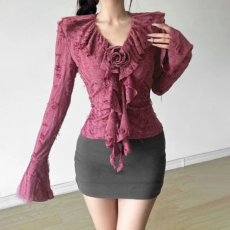 Japanese Y2k Vintage 3D Flower V-neck T-shirts 2025 Early Autumn New Top for Women Sweet Casual Ruffles Flare Sleeve Tee
Japanese Y2k Vintage 3D Flower V-neck T-shirts 2025 Early Autumn New Top for Women Sweet Casual Ruffles Flare Sleeve Tee
