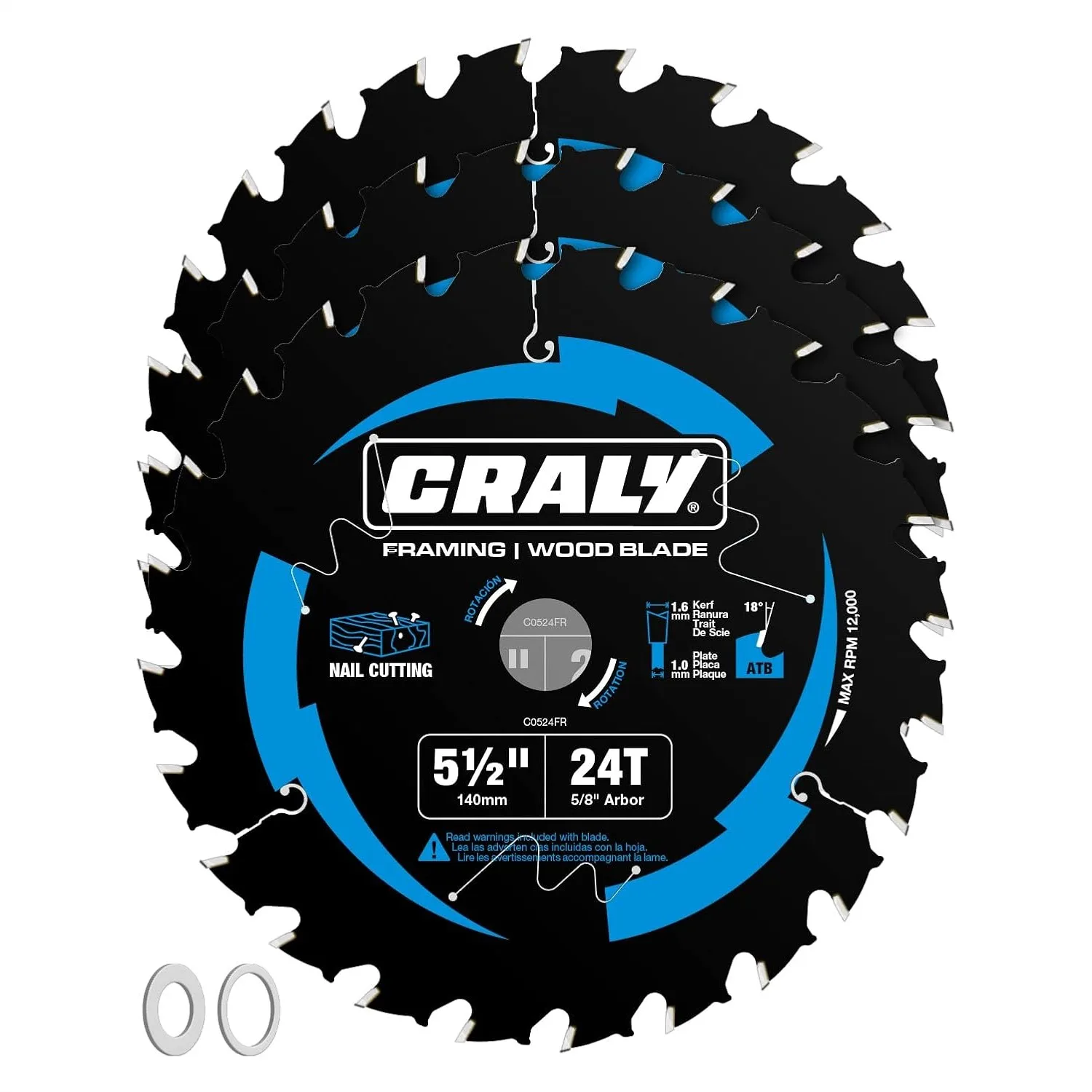 5-1/2 Inch 24 Teeth Circular Saw Blade, 5/8 Arbor, Carbide Tipped, Thin Kerf, for Plywood, MDF, OSB, Laminated, 3-Pack
5-1/2 Inch 24 Teeth Circular Saw Blade, 5/8 Arbor, Carbide Tipped, Thin Kerf, for Plywood, MDF, OSB, Laminated, 3-Pack