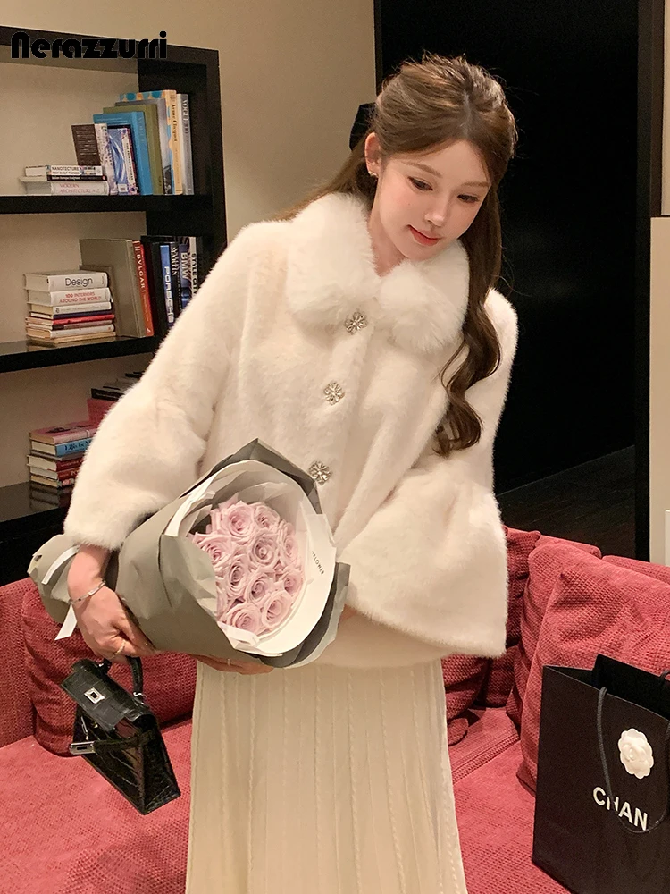 Nerazzurri Autumn Winter Soft Thick Warm Faux Mink Fur Coat Women with Fake Fox Turn-Down Collar Elegant Luxury Fluffy Jacket
Nerazzurri Autumn Winter Soft Thick Warm Faux Mink Fur Coat Women with Fake Fox Turn-Down Collar Elegant Luxury Fluffy Jacket