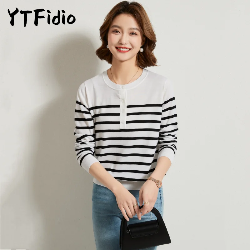 YTFidio 100% Wool Women O-neck Striped Long Sleeved Pullover Women Casual Knitted Striped Clothing Knitwear Streetwear Tops 71
YTFidio 100% Wool Women O-neck Striped Long Sleeved Pullover Women Casual Knitted Striped Clothing Knitwear Streetwear Tops 71