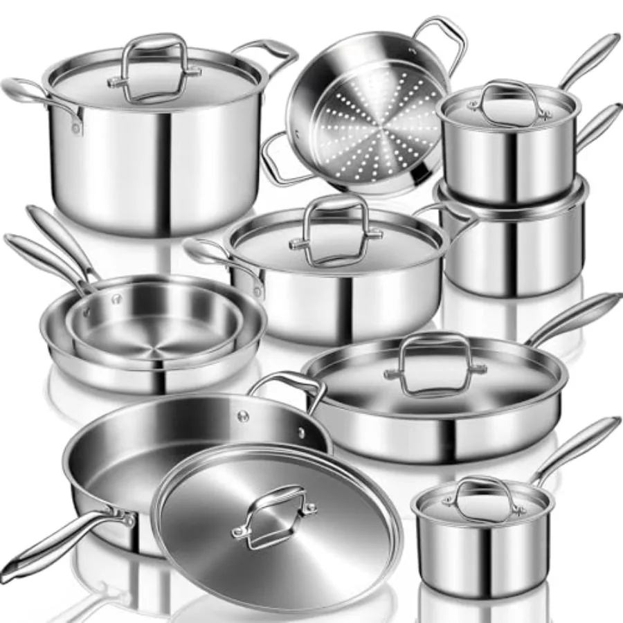 Stainless Steel Cookware Set 3 Ply 17 Piece Kitchen Cookware with Oven and Dishwasher Safe Induction Compatible Frying Pans Sau
Stainless Steel Cookware Set 3 Ply 17 Piece Kitchen Cookware with Oven and Dishwasher Safe Induction Compatible Frying Pans Sau