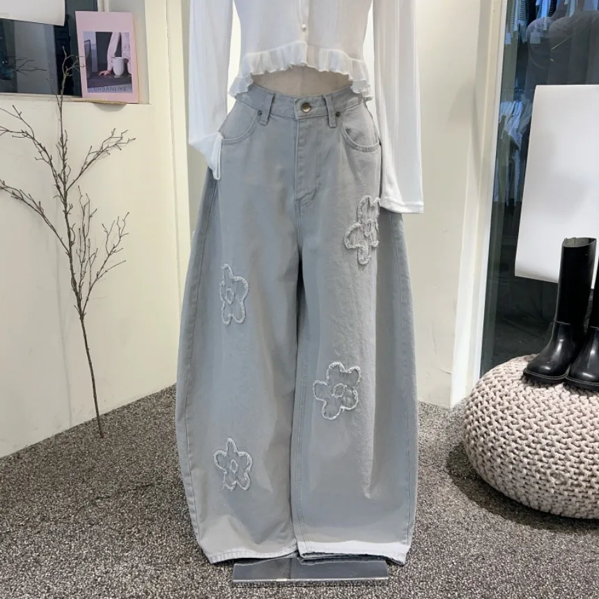 Slimming Effect Wide Leg Jeans Loose Fit Floral Pattern Light Grey Casual High Waist Long Pants Cotton Denim Non-Stretch
Slimming Effect Wide Leg Jeans Loose Fit Floral Pattern Light Grey Casual High Waist Long Pants Cotton Denim Non-Stretch